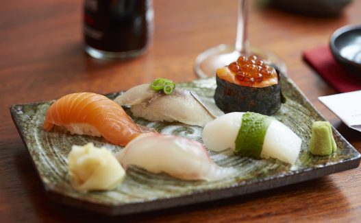 A selection of sushi nigiri at the sansaro restaurant in Munich.